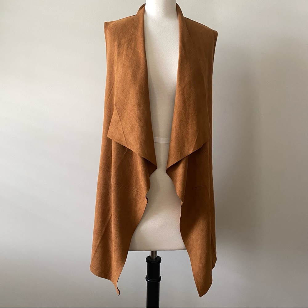 Mud Pie Womens Demi Suede Waterfall Vest Tan size Small Medium